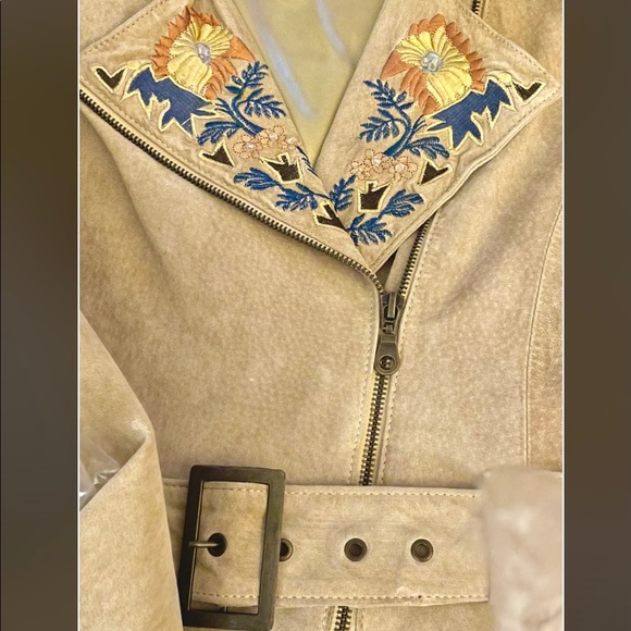 Vintage Suede Embroidered Jacket Taupe Sz Medium - Picture 3 of 15